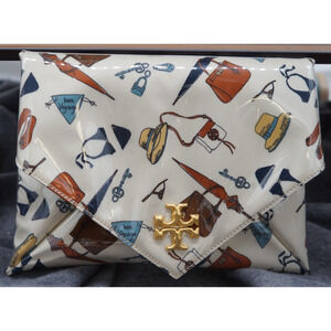 Tory Burch Bon Voyage Vinyl Travel Clutch Handbag New!